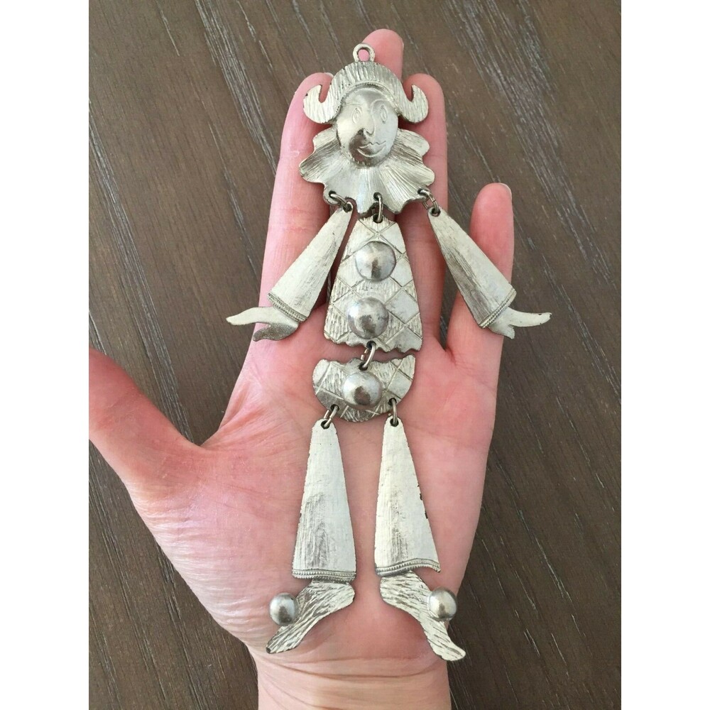 Vintage Articulated Harlequin Pierrot Clown Metal Wall Art Charm Pendant 6½"